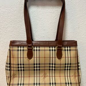 Burberry Beige and Brown Check Shoulder Bag